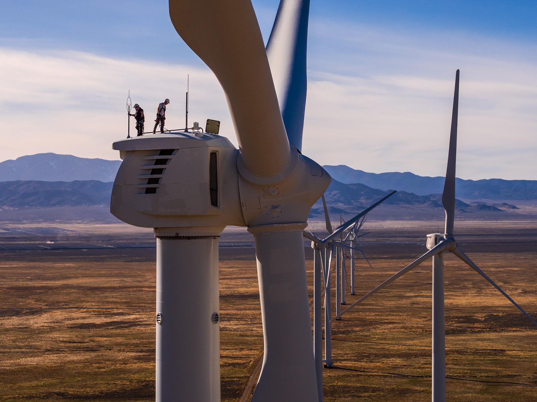 Wind tower workers on top, Milford Utah